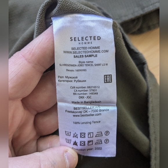 NWT Selected Homme Men Button Down Shirt Size 16.5 Green Color - Picture 9 of 11